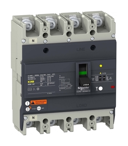 Силовой автомат Schneider Electric Easypact EZC 250, TM-D c диф защитой, 25кА, 4P, 125А