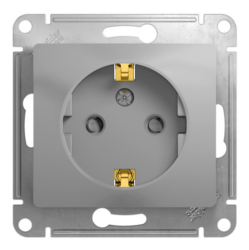 Розетка Schneider Electric GLOSSA, скрытый монтаж, с заземлением, со шторками, алюминий